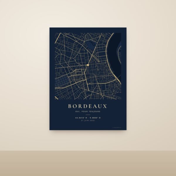 Affiche carte de Bordeaux style Nuit, sans cadre