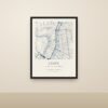 Affiche carte personnalisée de Lyon dans un cadre en bois noir
