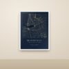 Affiche carte de Marseille style Nuit dans un cadre blanc