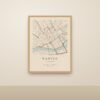 Affiche carte de Nantes style Sable dans un cadre en bois naturel