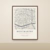 Affiche carte de Montmartre 50 x 70 cm dans un cadre en bois foncé