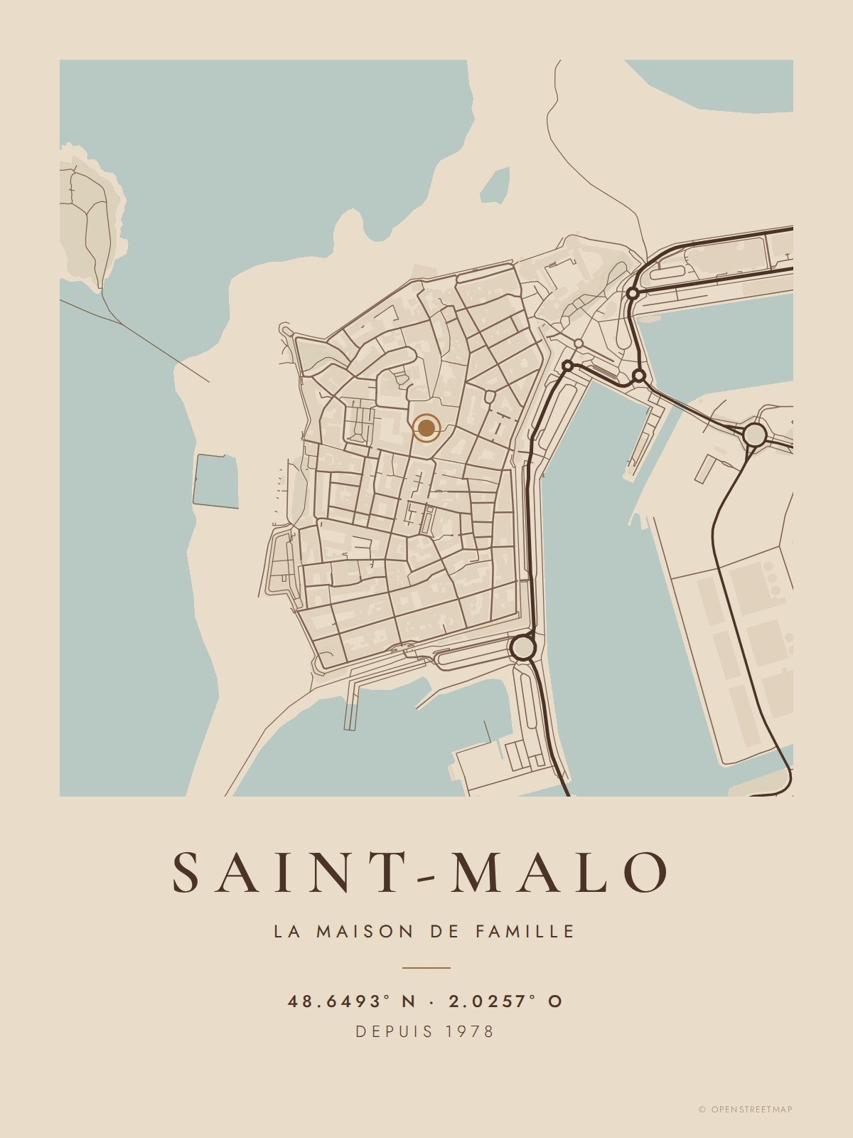 Affiche carte de Saint-Malo pour une maison de famille