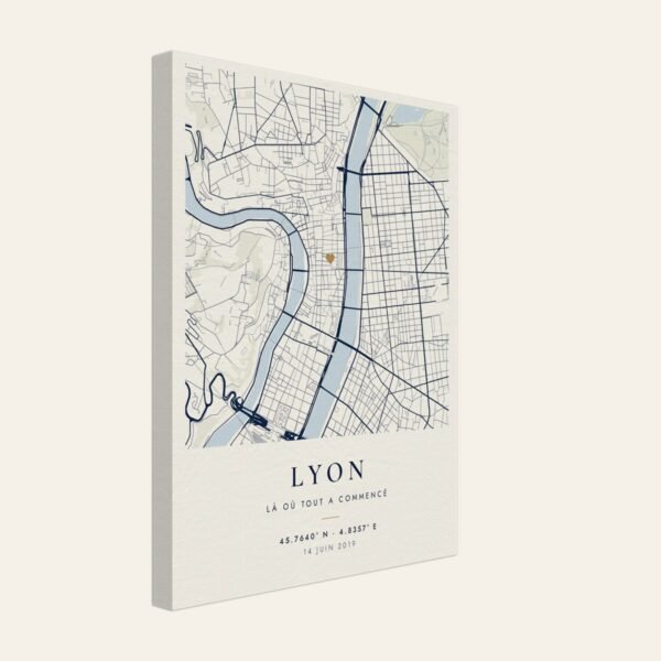Tableau sur toile personnalisé avec la carte de Lyon, style Ivoire